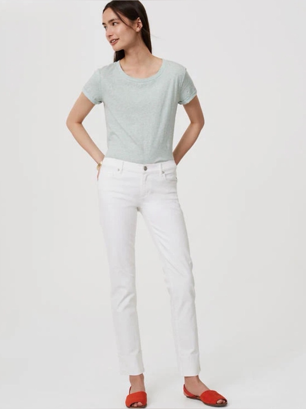 Women’s Ann Taylor Loft Petite Frayed Cuff Straight Leg Jeans White Size 8P